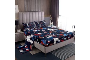 Feelyou Ice Hockey Sports Event Sheet Set Hockey Player Navy Blue Bed Sheets Kids Boys Teens Juvenile Sports Game Bed Set Win