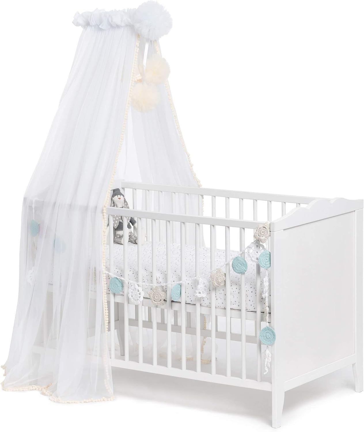 Voile Qualite Lux Blanc Grande Taille Callyna Moustiquaire Decorative Pour Lit Bebe Ciel De Lit Bebe Xxl Avec Support Lisere Pompons Beige Ciels De Lit Bebe Puericulture Centroarco Com