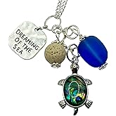 Sea Glass Rear View Mirror Charm - Sea Glass Essential Oil Diffuser for Car - Beach Gifts for Women - Abalone Shell Turtle