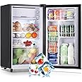 WANAI 3.2 Cu.Ft Mini Fridge with Freezer, Single Door Small Compact Refrigerator with 5 Adjustable Thermostat, LED Light, 3 Removable Shelves for Office, Dorm, Bedroom, Apartment, Kitchen Silver
