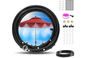 Keten 72FT Misting Cooling System, 59FT(18m)+Extra 13FT(4m) Misting Line, Misters System for Outdoor Patio Garden Greenhouse Pasture with 18 T-Joints+18 Mist Nozzles+3/4” Brass Adapter
