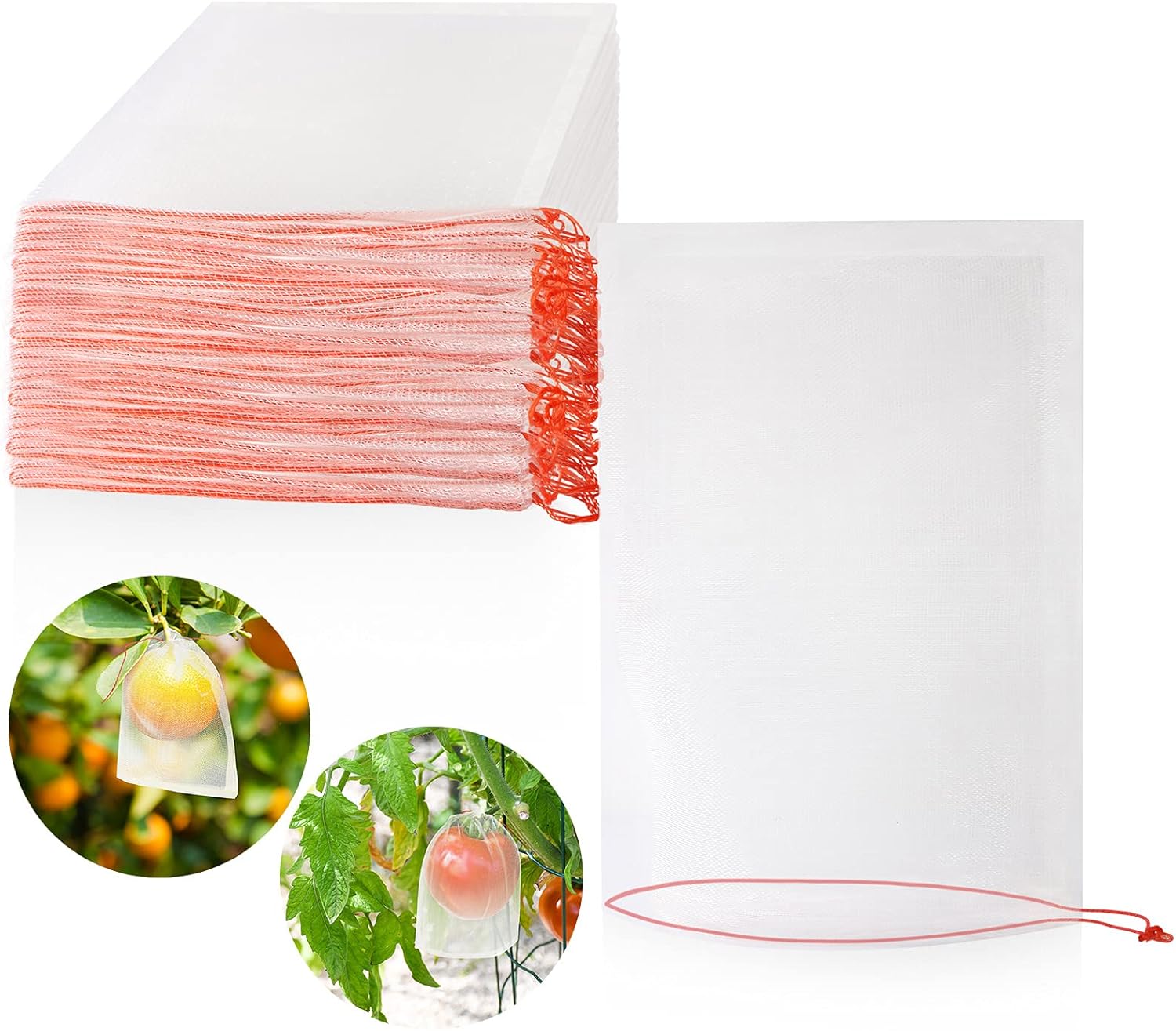 MIKIMIQI Fruit Protection Bags, 40 Pcs 4 X 6 Inch Nylon Net Barrier Bag Fruit Protect Bags with Drawstring Reusable Garden Mesh Netting Protection Bag for Plant Seed Fruit Flower Vegetable