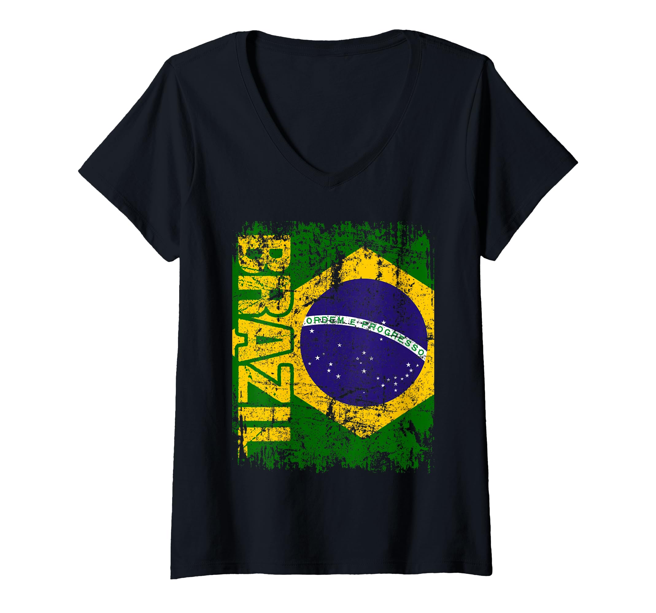 Womens BRAZIL BRASIL Flag Vintage Distressed BRAZIL V-Neck T-Shirt