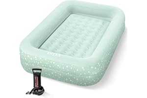 Intex Kids Travel Air Mattress Inflatable Bed with Raised Sides and Hand Pump - Portable Blow-Up Toddler Traveler Bed for Children's Naps or Sleep