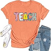 Qskall Teacher Shirts for Women Teach Teaching Tshirt Teacher Life Tee Tops