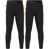 Roadbox 2 Pack Boys Thermal Pants, Fleece Lined Base Layer Tights | Kids Warm Bottoms, Quick Dry, 4-Way Stretch Leggings for Sports, Baseball, Hockey, Soccer, Running, Football, Cold Weather