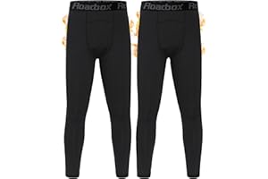 Roadbox Boys Thermal Pants, 2 Pack Kids Fleece Lined Leggings, Youth Sports Baseball Hockey Compression Tights Cold Weather