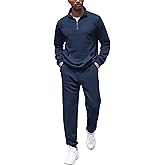 COOFANDY Men's Tracksuit 2 Piece Quarter Zip Sweatsuit Workout Plaid Jacquard Jogging Suit Set