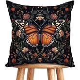 William Morris Abstract Vintage Floral Velvet Butterfly Design Throw Pillow Covers Home Decor, Retro Art Deco Pillowcase Cushion Cover for Bed Sofa Living Room, Square 18x18inch (Black-Butterfly)