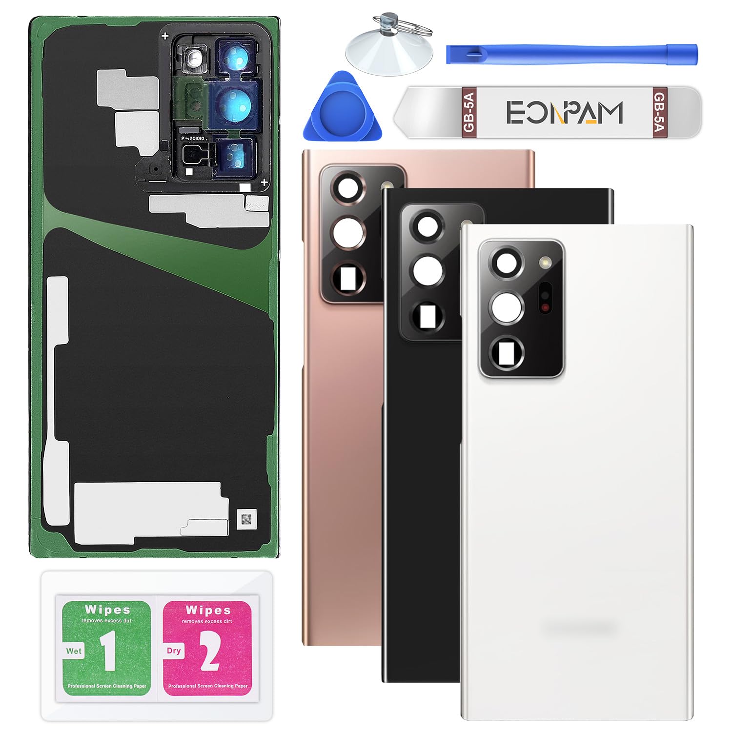 Eonpam Back Cover Glass for Samsung Galaxy Note 20 Ultra N985, N986 Rear Glass Replacement with Camera Lens + Repair Kit Genuine Rear Housing (Mystic White)
