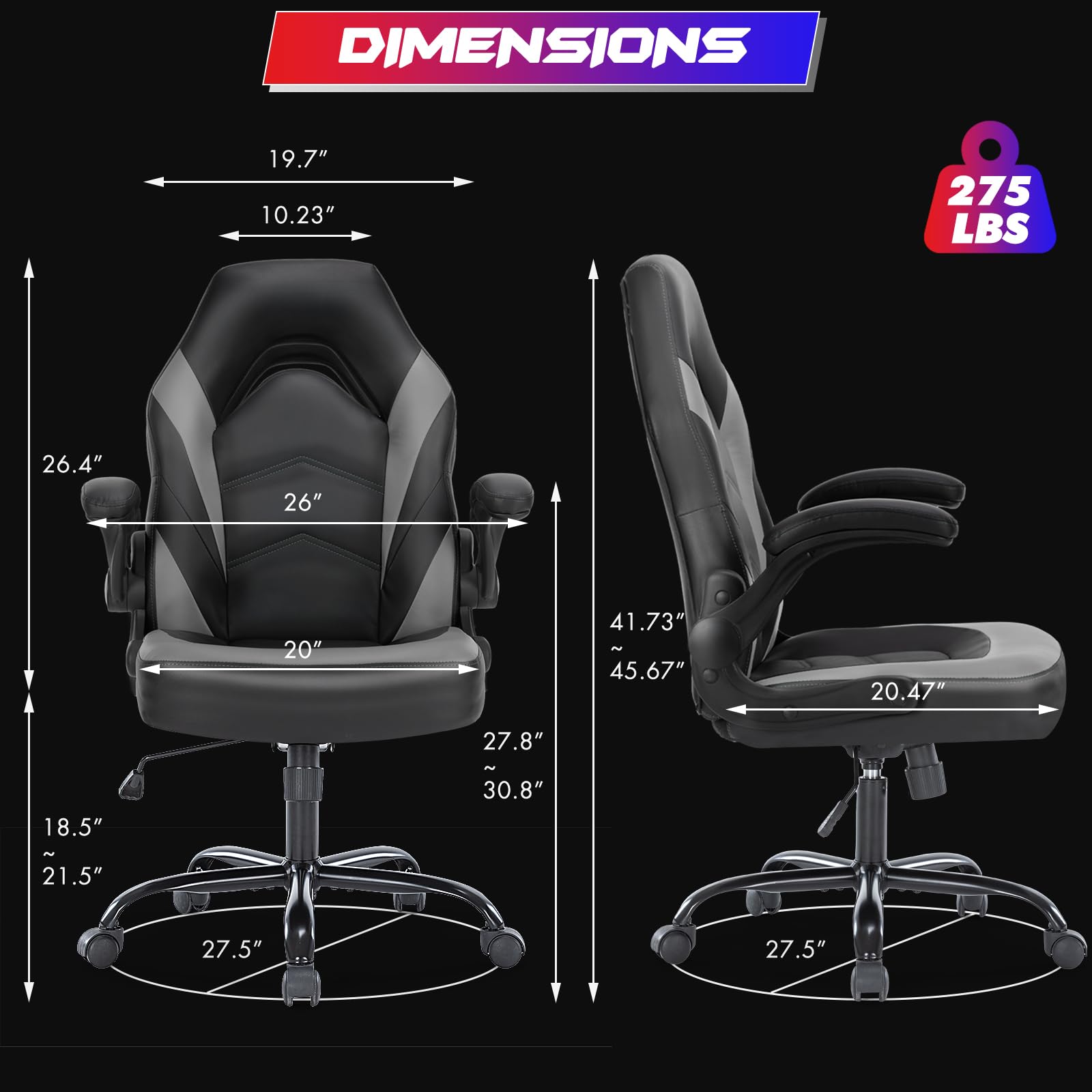 Sweetcrispy Computer Gaming Desk Chair - Ergonomic PU Leather with Comfy Lumbar Support, Height Adjustable Rolling Desk with Flip-up Armrests, for Home and Office - Image 2