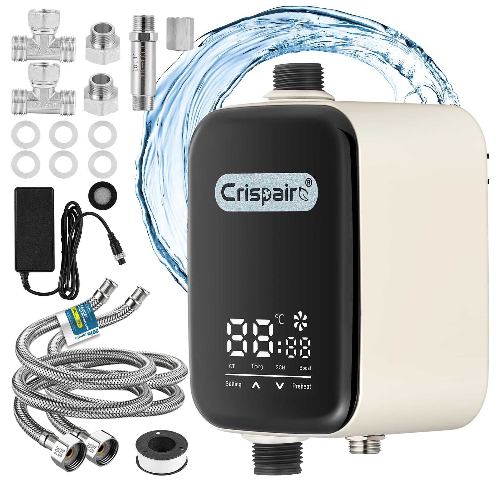Photo 1 of Crispaire Digital Smart Instant Hot Water Recirculating Pump Kit - Touch Screen Control, Under Sink Installation, 20" PEX Supply Line for Potable Water, Complete All-in-One Plumbing Solution