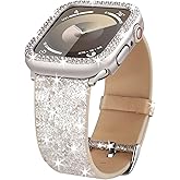 Compatible For Apple Watch Band with Bling Diamond Case 38mm 40mm 41mm 42mm 44mm 45mm 46mm 49mm Ultra 3/2/1, Women Glitter Sparkle Bands For iWatch Band Series 11 10 9 8 7 6 5 4 3 2 1 & SE3 SE2 SE