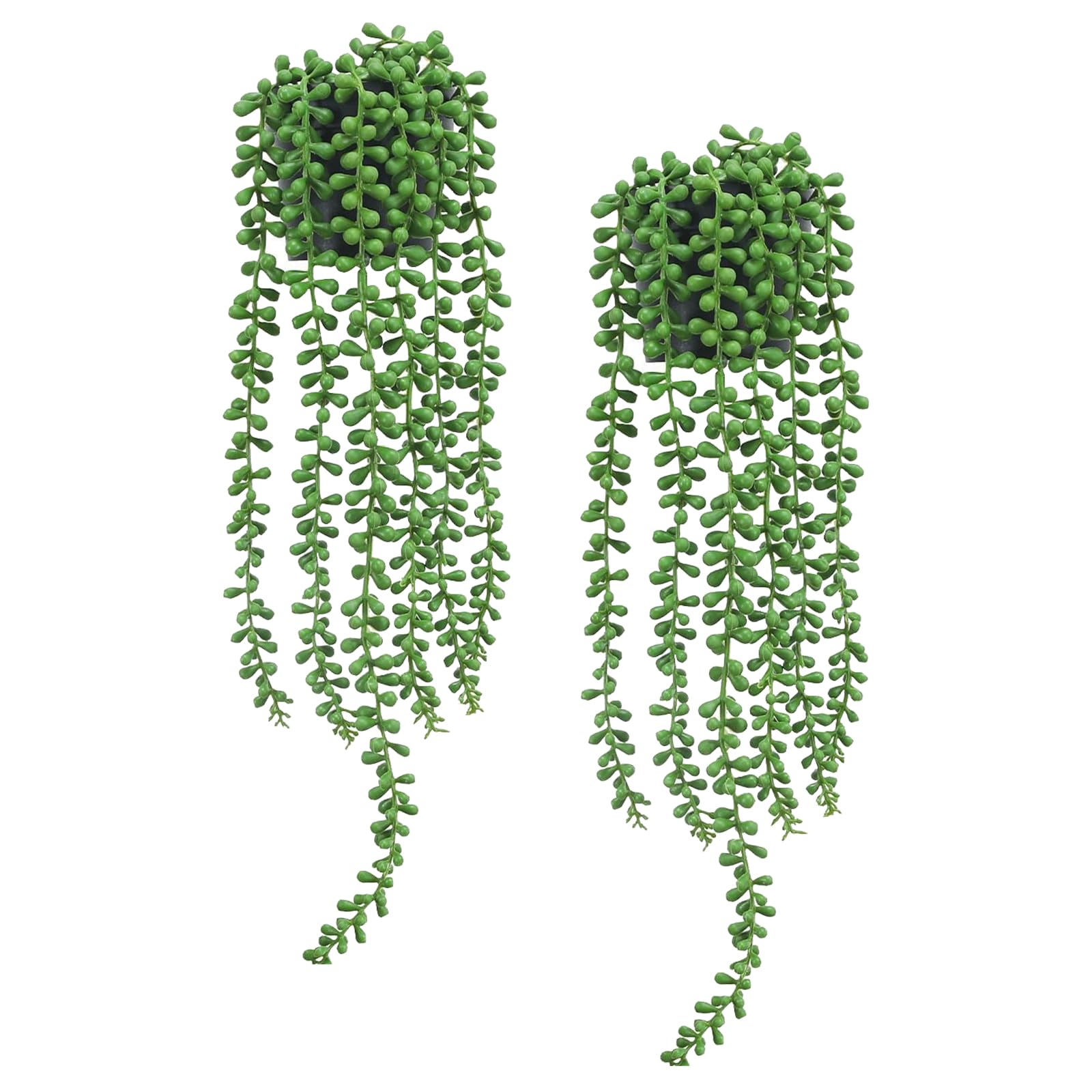 Veryhome 2 Pack Artificial Hanging String Plants Hanging Planter Fake String of Pearls Fake Plants in Pot Fake Succulents Home Office Wall Decoration