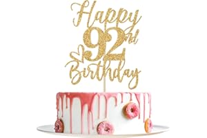 YOTAWEBERY Happy 92nd Birthday Cake Topper, 92nd Birthday Decorations for Men/Women, Cheers to 92 Years, 92 Fabulous, 92nd Happy Birthday Party Supplies Gold Glitter