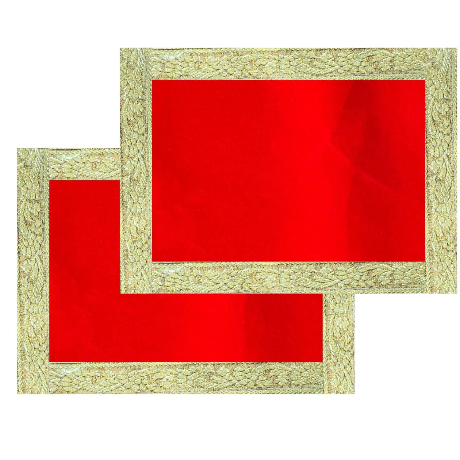 NAISHA Red Pooja Aasan Mat Set of 2, 15" X 15" Velvet Puja/Altar Cloth Mandir, Multipurpose Pooja Decorations Keeping Accessories of Temple, Chowki, Slab Article