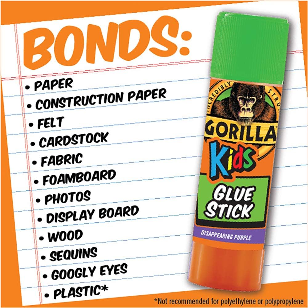 Gorilla Kids Disappearing Purple Glue Sticks, Six 6 gram Sticks, (Pack of 1): Home Improvement