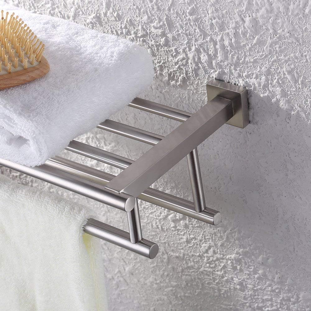 KES Bathroom Hotel Bath Towel Rack with Double Towel Bar 23.3-Inch Wall Mount Shelf Rustproof Stainless Steel Modern Brushed Finish, A2112S60-2: Home & Kitchen