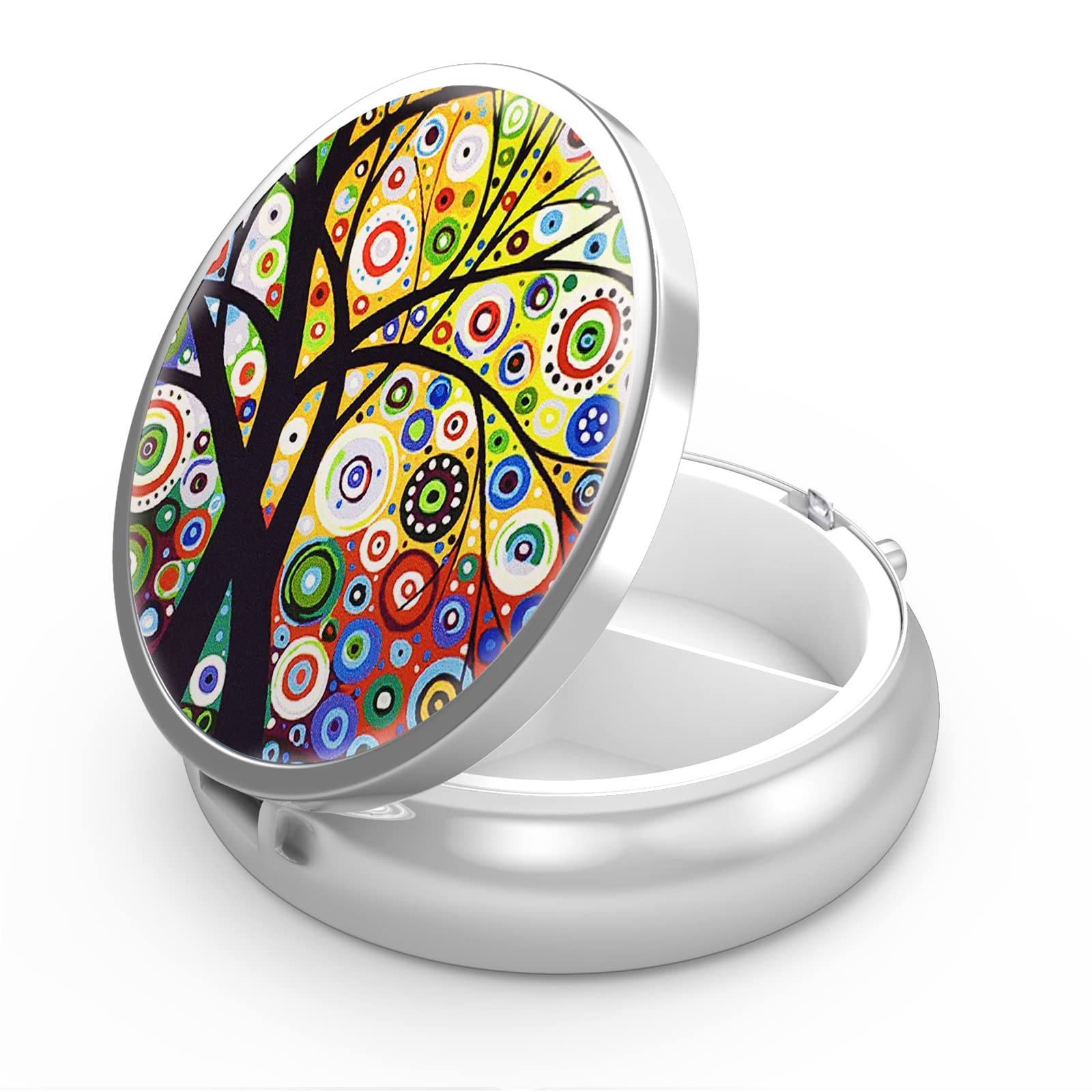 Pill Box 3 Compartment Medicine Pill Case for Pocket or Purse Pill Organizer Decorative Metal Medicine Vitamin Organizer Unique Gift(Black Tree of Life)
