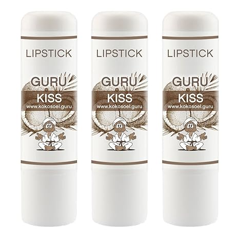 Guru Kiss Lippenpflege 3 Stk Naturkosmetik aus Bio Kokosöl und Bienenwachs | Pflegt trockene Lippen | Lippenstift Lippenbalsa