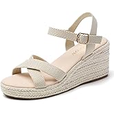 Tilocow Espadrilles Wedges for Women Knit Platform Heels Open Toe Ankle Strap Sandals Beach Casual Dress Shoes