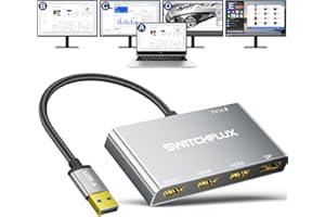 SWITCHFLUX USB 3.0 to 3×HDMI with DP Adapter, Extended Display for 4 Monitors, Multi Monitor Splitter Convert Compatible with macOS, Windows, Driver Installation Required