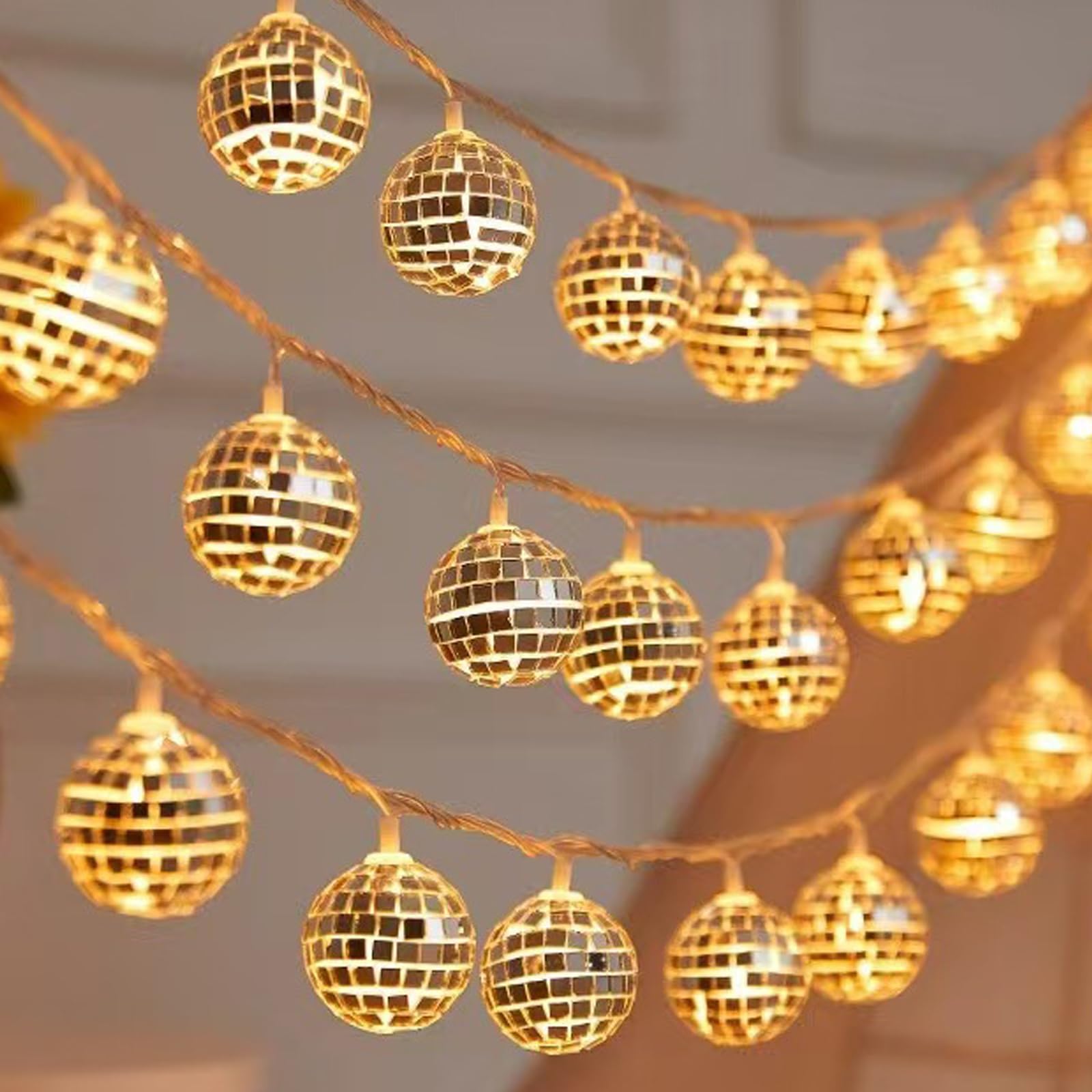 LED Disco Ball Fairy Lights, 300 cm, 20 LED Mini Disco Balls Ornaments, Disco Ball String Lights, LED Disco Ball String Lights, Disco Mirror Ball, Hanging Mirror Disco Party Light