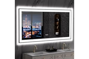 LOAAO 60"X30" LED Bathroom Mirror Black Framed, Anti-Fog, Dimmable, Lighted Bathroom Vanity Mirror for Wall, Memory Function, Tempered Glass