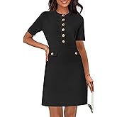 MEROKEETY Women's Knit Bodycon Sweater Dress Button Business Work Short Sleeve Formal Elegant Mini Dress