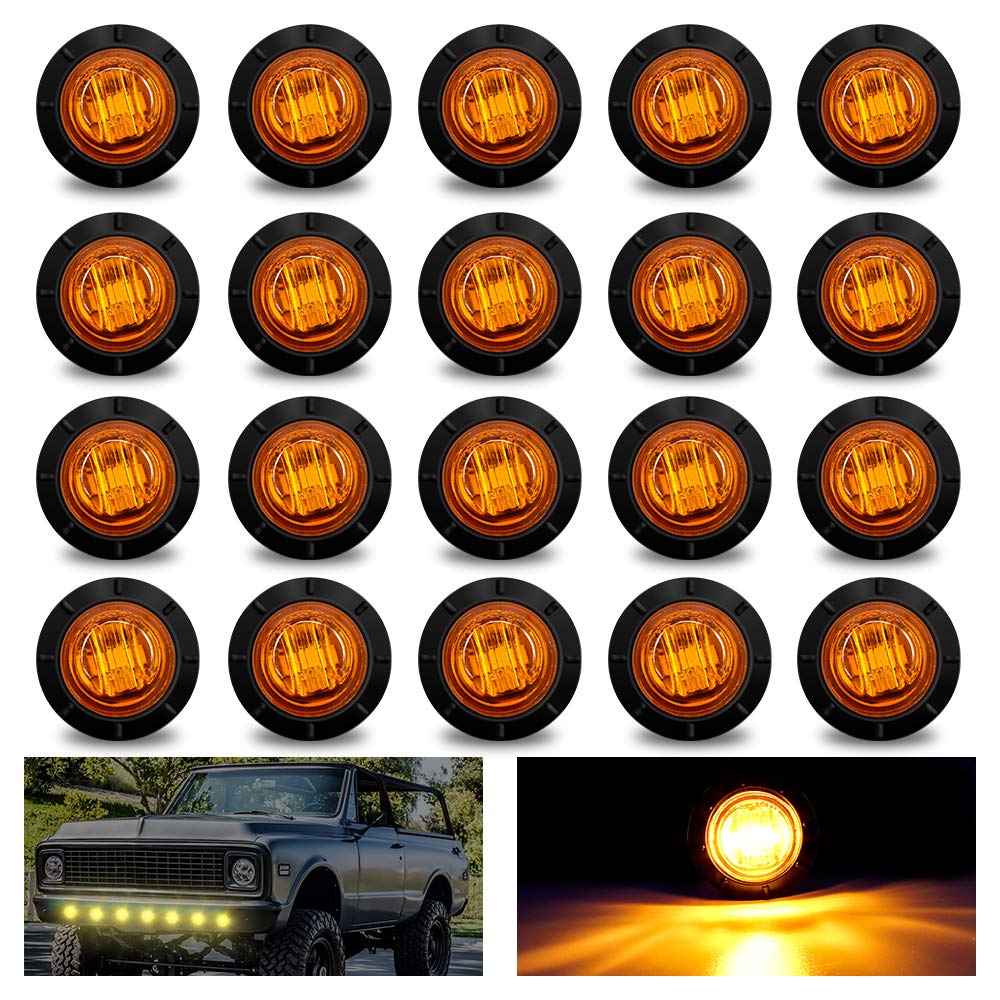 20pcs Round Trailer Side Marker Lights Amber,Universal 3/4" LED Front Rear Side Marker Indicators Light 12V/24V Bullet Clearance Marker Light Caravan SUV Trailer Wagon Recovery Truck Marker Light