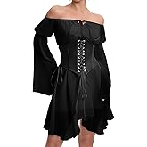 ETATNG Womens Two Piece Corset Dress Off Shoulder Bell Sleeve Summer Party Lace Up Bustier Dress