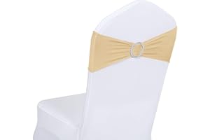 Obstal 50 PCS Spandex Stretch Chair Sashes Bows for Wedding Reception- Universal Elastic Chair Cover Bands with Buckle Slider for Banquet, Party, Hotel Event Decorations Champagne Sashes