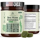 Natural Rems Sea Moss Gummies 16-in-1 - Ashwagandha Black Seed Oil Bladder Wrack Turmeric Vitamin C & D3 with Manuka Burdock Root Dandelion Yellow Dock Elderberry Apple Cider Vinegar (Green Apple)