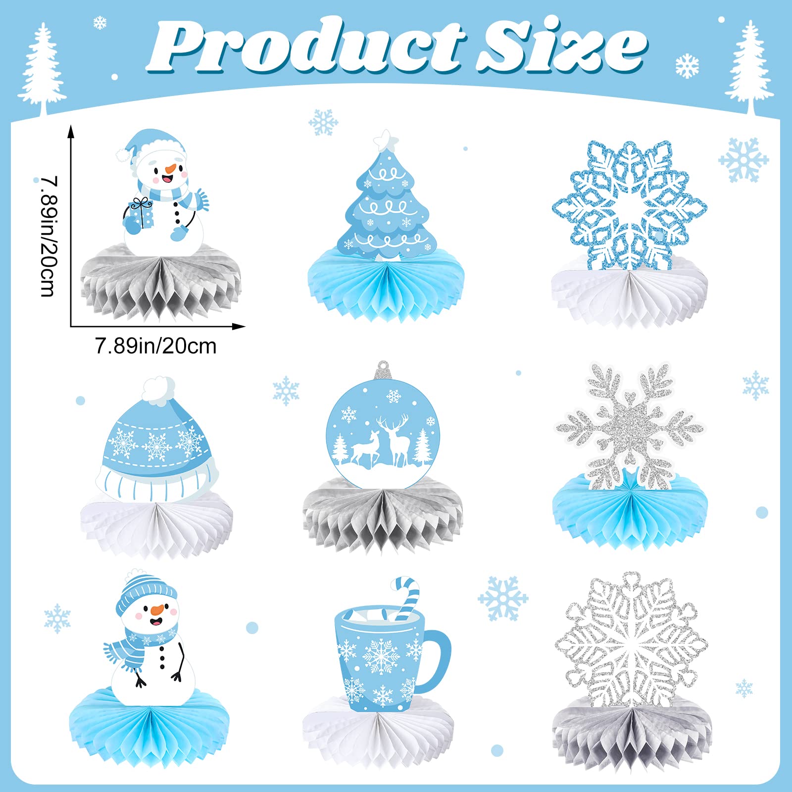 Faccito 9 Pcs Winter Table Honeycomb Centerpieces Snowflake Honeycomb Party Decorations Winter Party Centerpieces for Snowflake Theme Christmas Birthday Party Supplies(Blue)