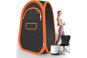 FIOCCO Portable Sauna Box, Portable Steam Sauna for Home with 2.6L Steamer Generator, Remote Control, Portable Chair & Floor Mat, Full Body Personal Sauna Tent for Relaxation Health, 9 Levels, Orange