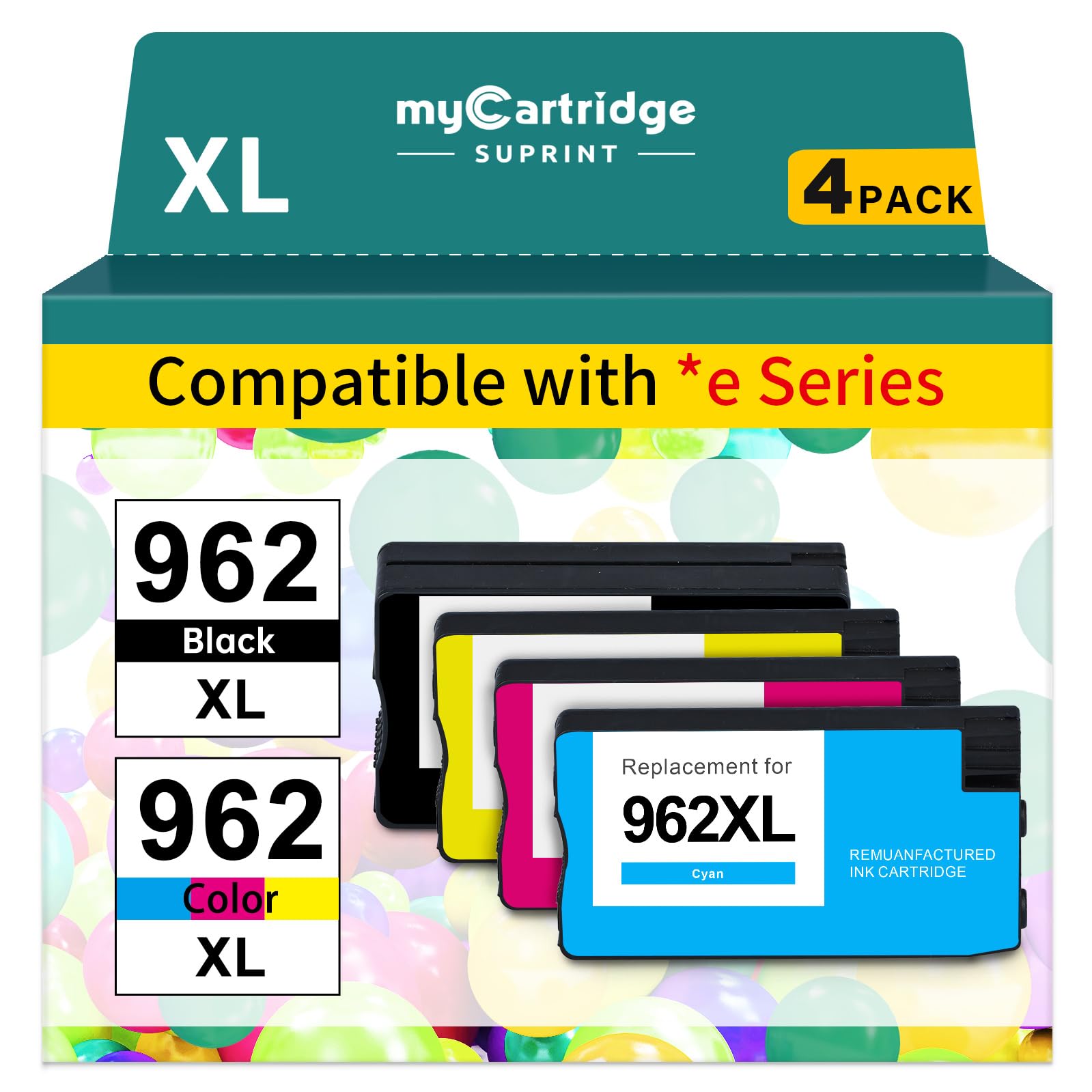 Photo 1 of myCartridge SUPRINT 962XL 962 Ink Cartridges Remanufactured Ink Cartridge Replacement for HP 962XL Ink Cartridges Combo Pack for OfficeJet Pro 9015e 9010 9020 9015 9018e 9025e 9025 Printer (4 Pack)