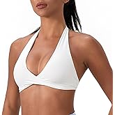 Sports Bra for Women Seamless Halter Padded Yoga Bras Open Back Gym Low Impact Workout Crop Tank Top