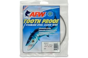 AFW Tooth Proof Stainless Steel Single Strand Hard Leader Wire - Bright and Camo for Shark, Barracuda, King Mackerel, Wahoo, Snook Bite Protection for Toothy Critters, Rigging Baits and Lures