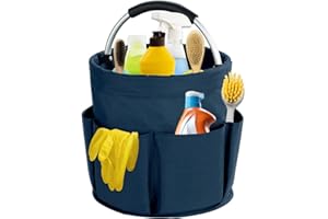 abcmilz 17L Cleaning Caddy with Handle, Cleaning Supplies Organizer, Foldable Storage Basket, Cleaning Supply Caddy, Portable Multi Cleaning Bucket Bag for Home, Garden (Blue)