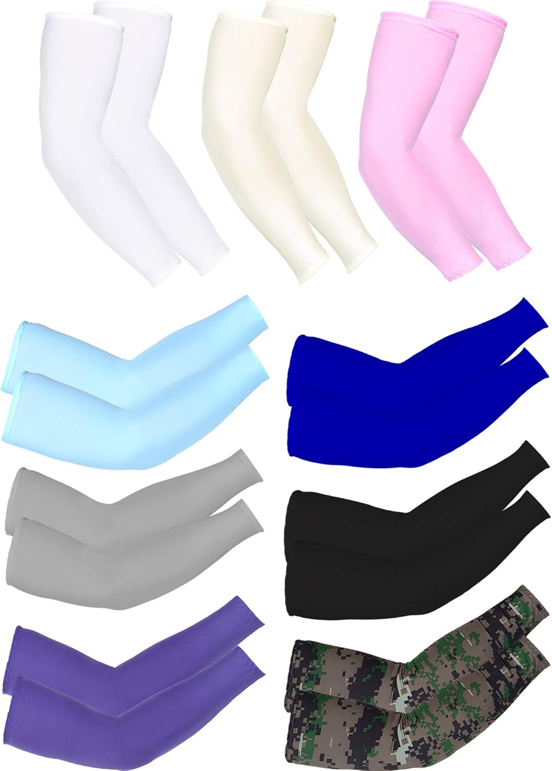 Mudder 9 Pairs Unisex UV Protection Sleeves Arm Cooling Sleeves Ice Silk Arm Sleeves Arm Cover Sleeves (White, Black, Gray, Sky Blue, Pink, Purple, Royal Blue, Camouflage, Yellow): Clothing