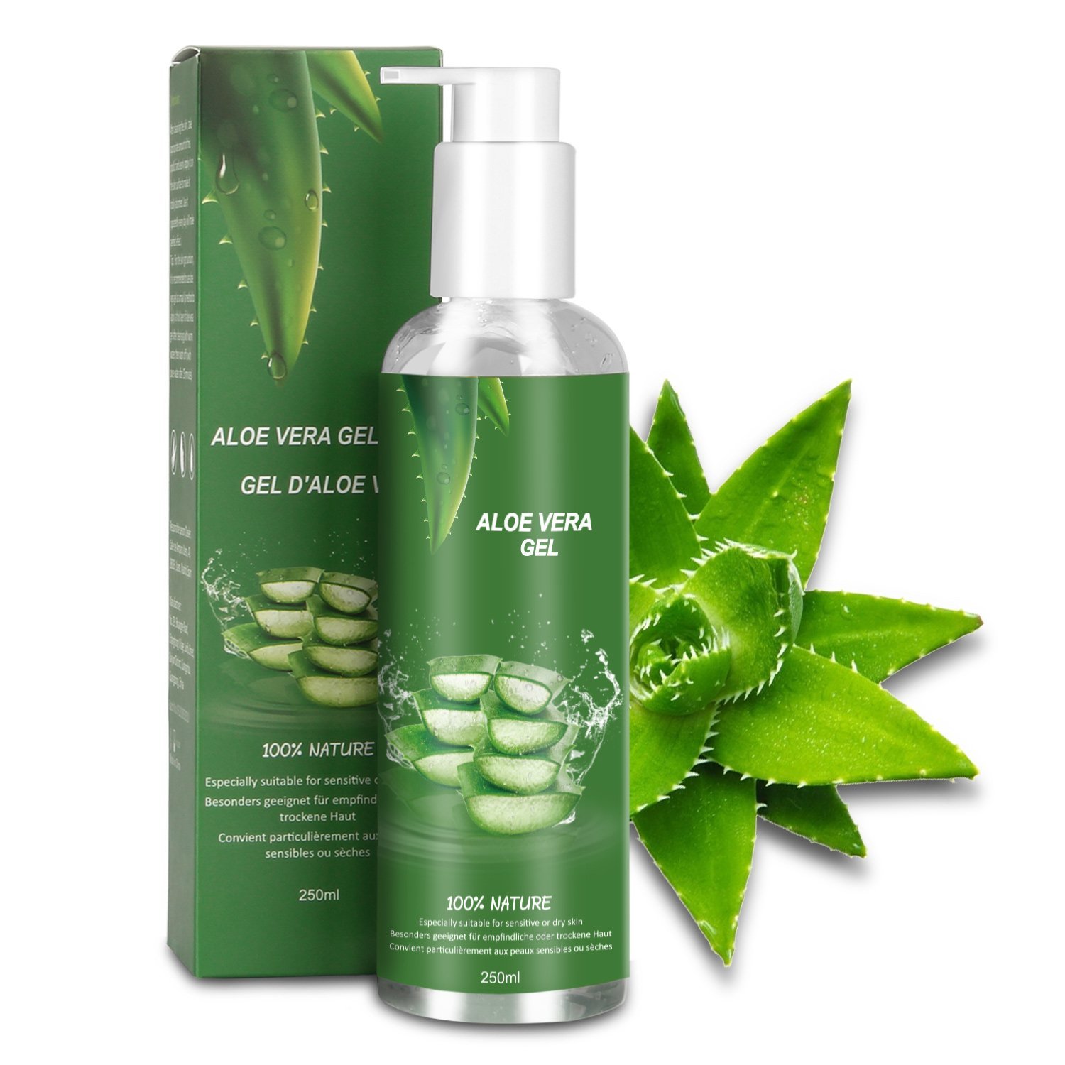 Betope Gel de Aloe Vera Pura, Aloe Vera 100 Puro Natural, Hidratante Gel Corporal y Facial, Cuidado After Sun/Calmar Después de la Depilación/Eliminar 250ml