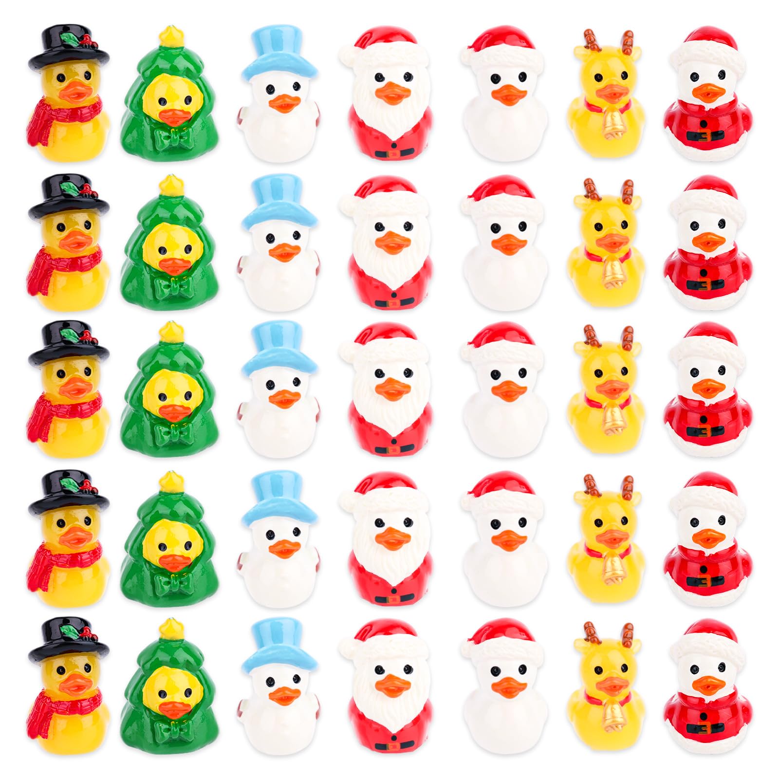 35pcs Christmas Mini Resin Ducks, Creative Dress-Up Tiny Yellow Duck with Santa Hats for DIY Miniature Landscape Crafts Small Car Ornament Party Supply