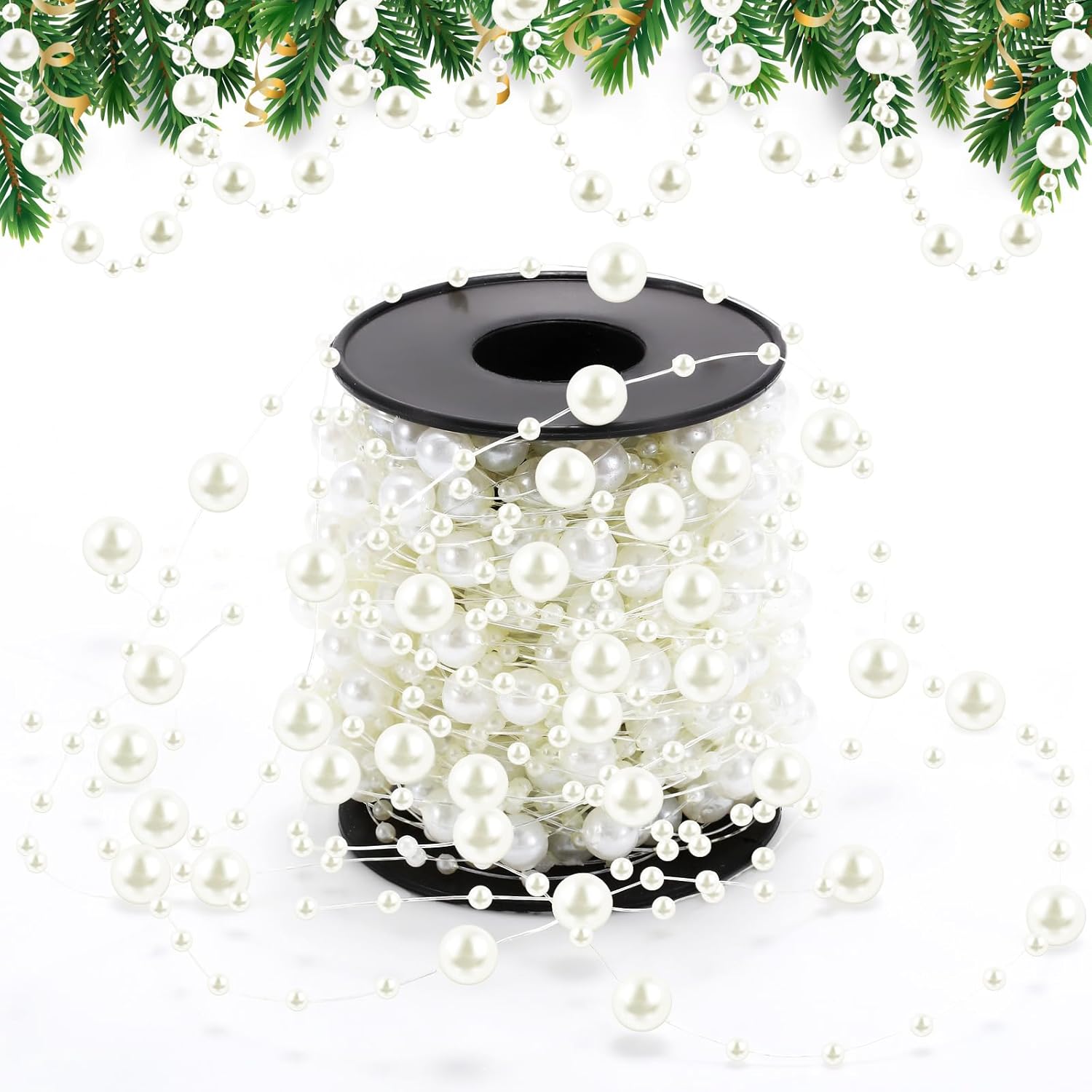 Wreaths, Garlands & Swags - Pangda 65.6 Feet Christmas Tree Beads Garland Plastic Pearl Strands Chain for Christmas Wedding Decoration (White)