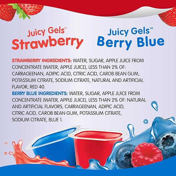 SNACK PACK STRAWBERRY AND BERRY BLUE FLAVORED JUICY GELS CUPS, 3.25 OZ., 12-COUNT FAMILY PACK