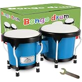 EASTROCK Bongo Drum 4&rdquo; and 5&rdquo; Set for Beginners with Tuning Wrench,Blue | Natural Animal Skin Heads, Durable Construction, Smooth Edges, Tuning Wrench Included, For Beginners and Performances