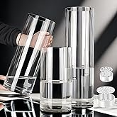 3 Large Acrylic Clear Cylinder Vase Set with 2 Spiral Ikebana Stem Holder Ring, Unbreakable Tall Plastic Hurricane Vases for Wedding Centerpieces Flower Bouquet Decor (3 Vases + 2 Holder)