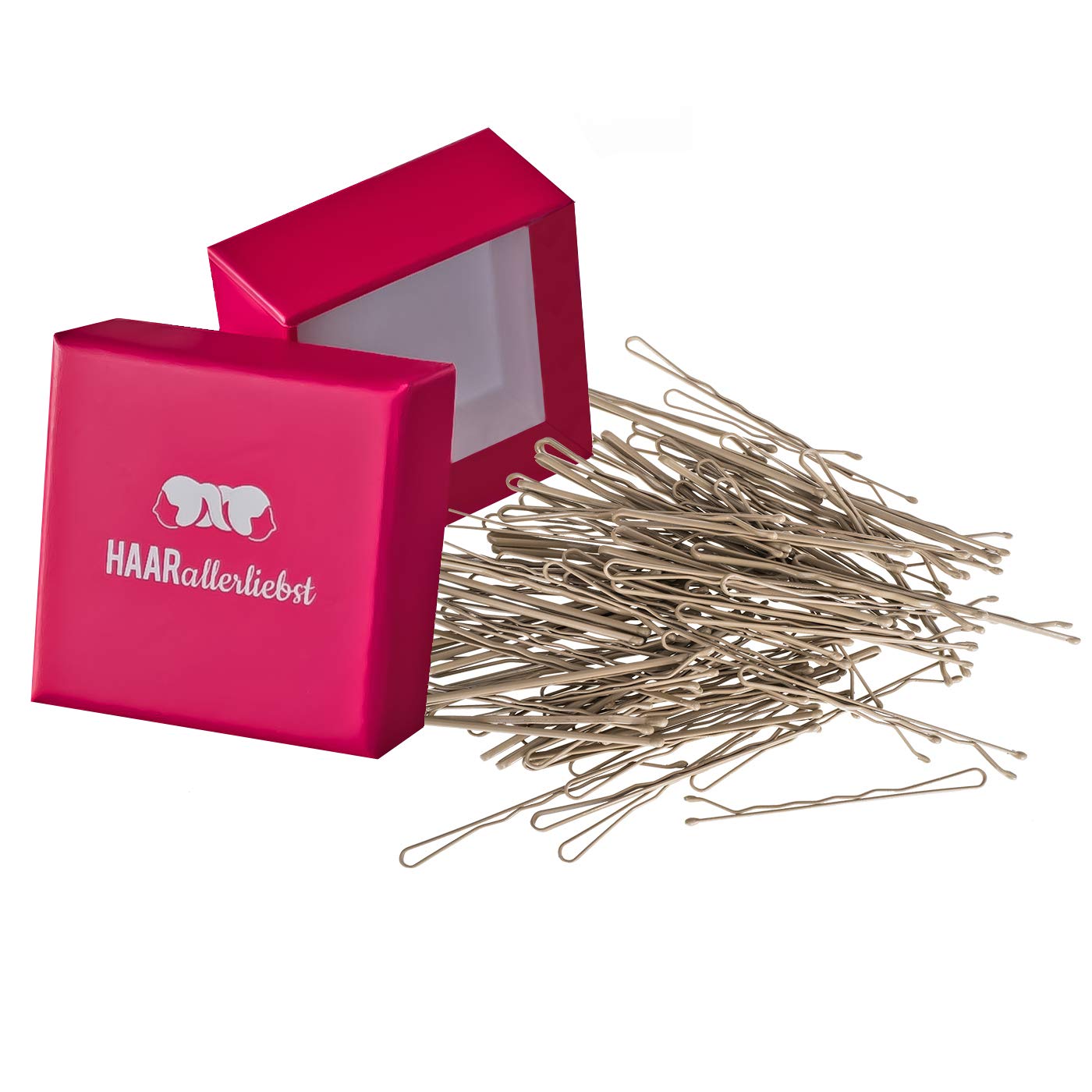 HAARallerliebst Hair Clips for Blonde Hair Pack of 100 Beige 5 cm Including Storage Box (Box Colour: Pink)