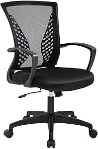 Black Simple Home Ergonomic Desk Office Chair Mesh Computer Chair, Lumbar Support Modern Executive Adjustable Stool Rolling Swivel Chair for Back Pain, Chic Modern Best Home Computer Office Chair