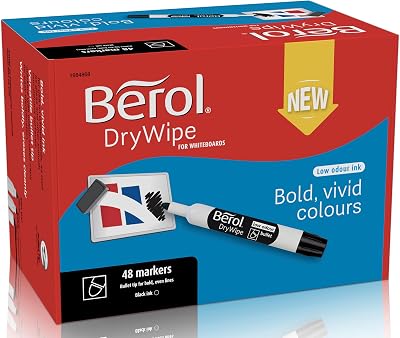 Berol DryWipe Whiteboard Marker Pens Bullet Tip Black 48 Pack