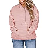 Womens Plus Size Tops Fashion 2026 Spring Hoodies Sweatshirts Drawstring Long Sleeve Waffle Knit Pullover Sweatshirt